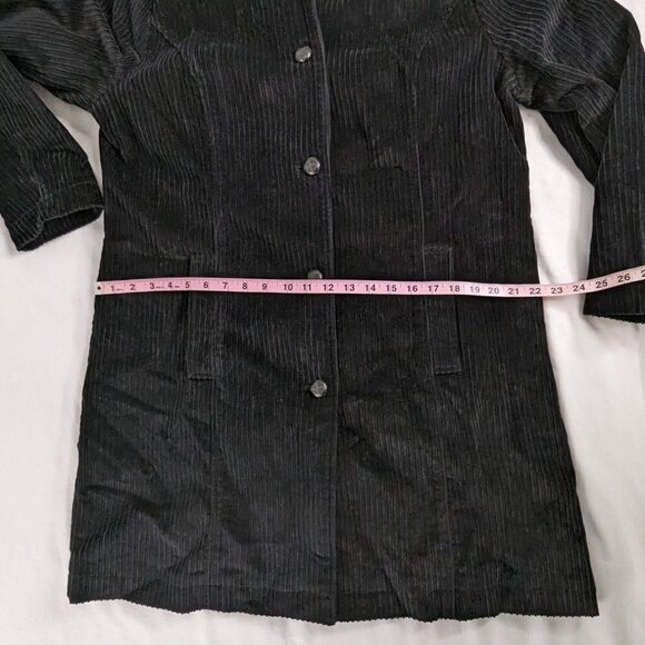 VTG Black Corduroy Long Button Front Collared Coat Denim and Co - Picture 6 of 9